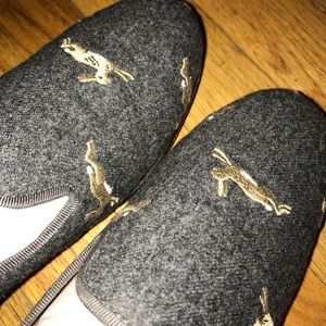 Stubbs & Wootton grey flannel loafers w rabbit 9.5